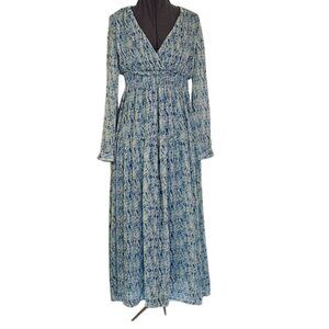 Taylor tiered cottage dress size 2 long sleeve blue green fit flare ankle length